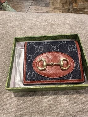 Denim Horsebit Wallet with Brown Leather Trim